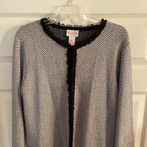 Crystal Kobe Vintage Sweater Jacket.  Size L. Color: Black/cream. Length: 24”